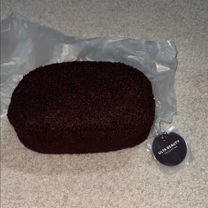 NWT Ulta Beauty Collection faux Sherpa brown/burgundy cosmetic pouch